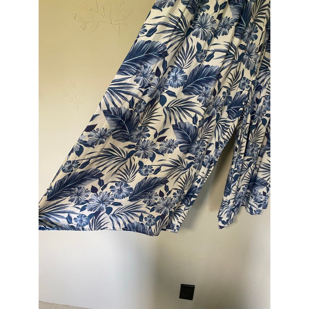 Ocean Drive Blue White Tropical Floral Wide Leg Smocked Waist Pull On Pants Med - Picture 3 of 7